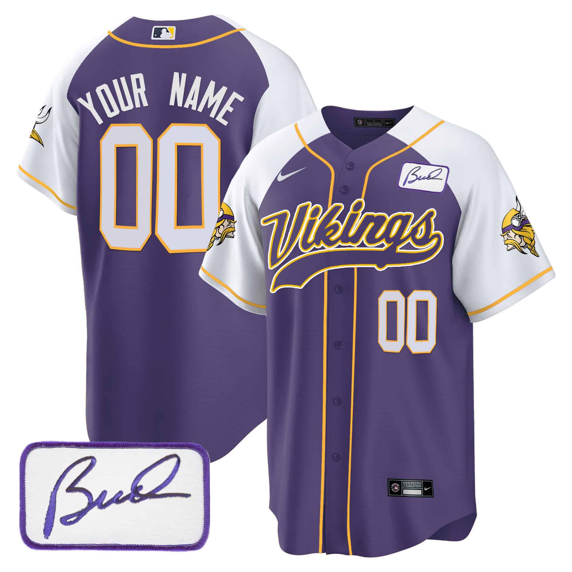 Men Minnesota Vikings Purple 2024 Nike Bud Grant Patch Baseball Custom NFL Jersey